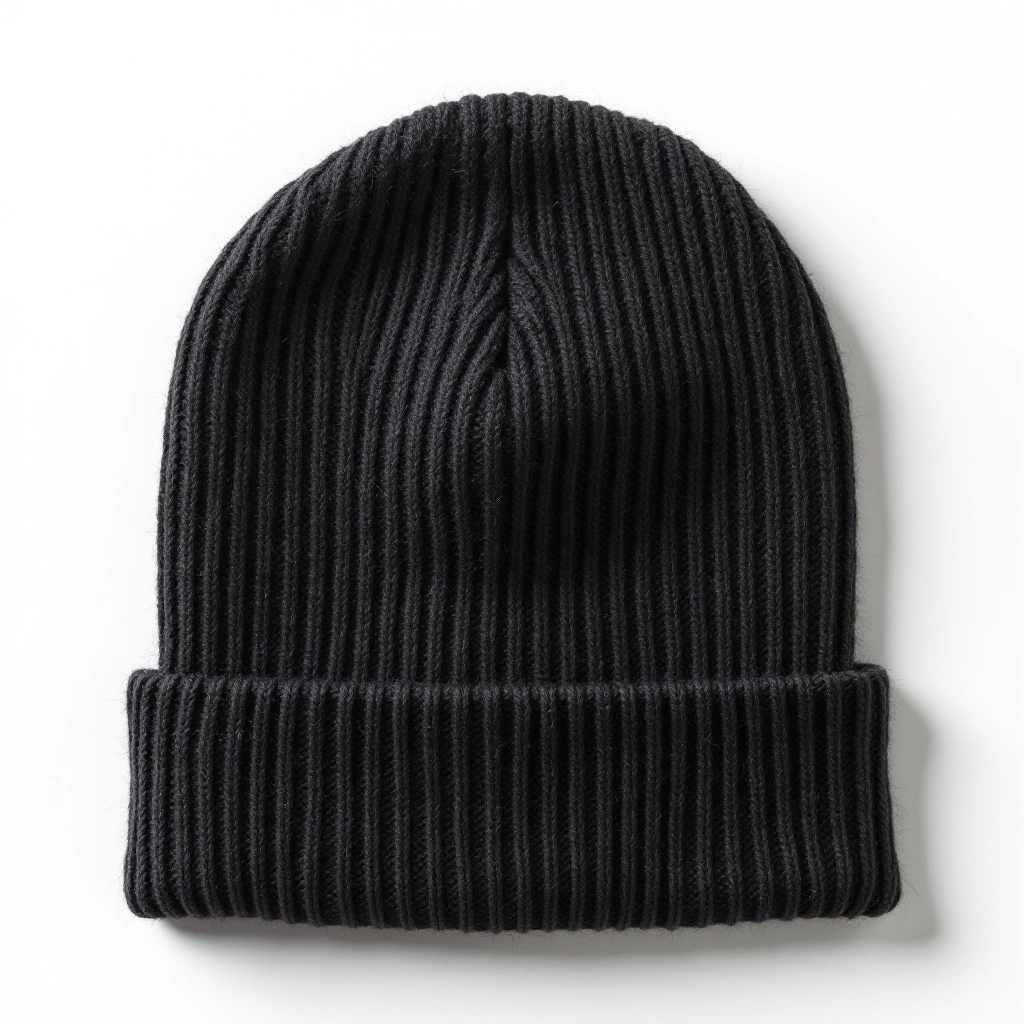 Charcoal grey ribbed merino wool beanie showing fine knit texture and slouch fit
